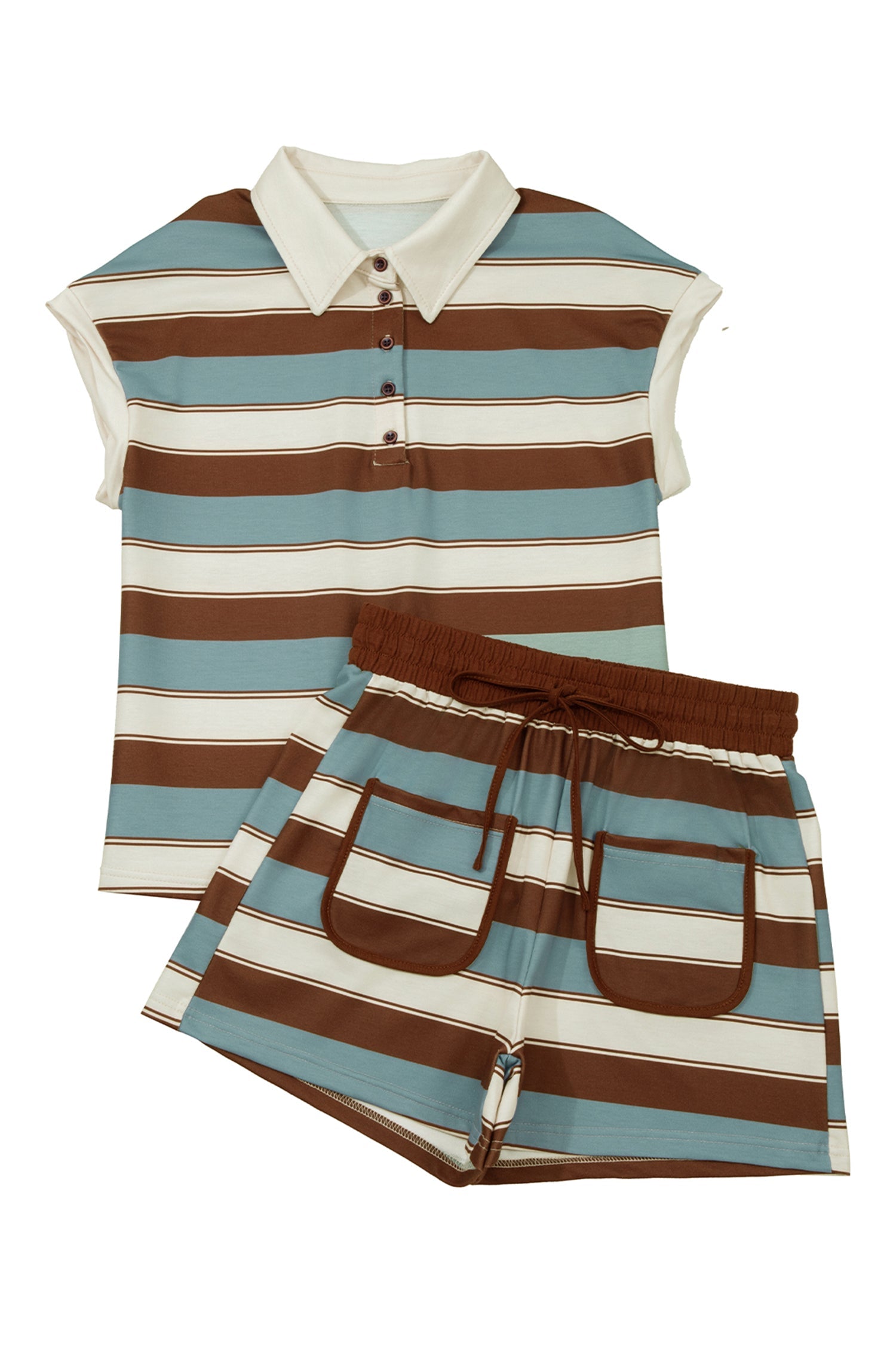 Ensemble t-shirt polo rayé et short patchwork
