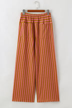 Stripe Tie Waist Buttoned Pocket Wide Leg Pants