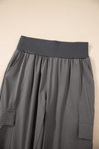 Solid Elastic High Waist Pocketed Cargo Jogger Pants