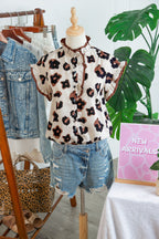 Leopard Ruffle Sleeve Button Up Blouse