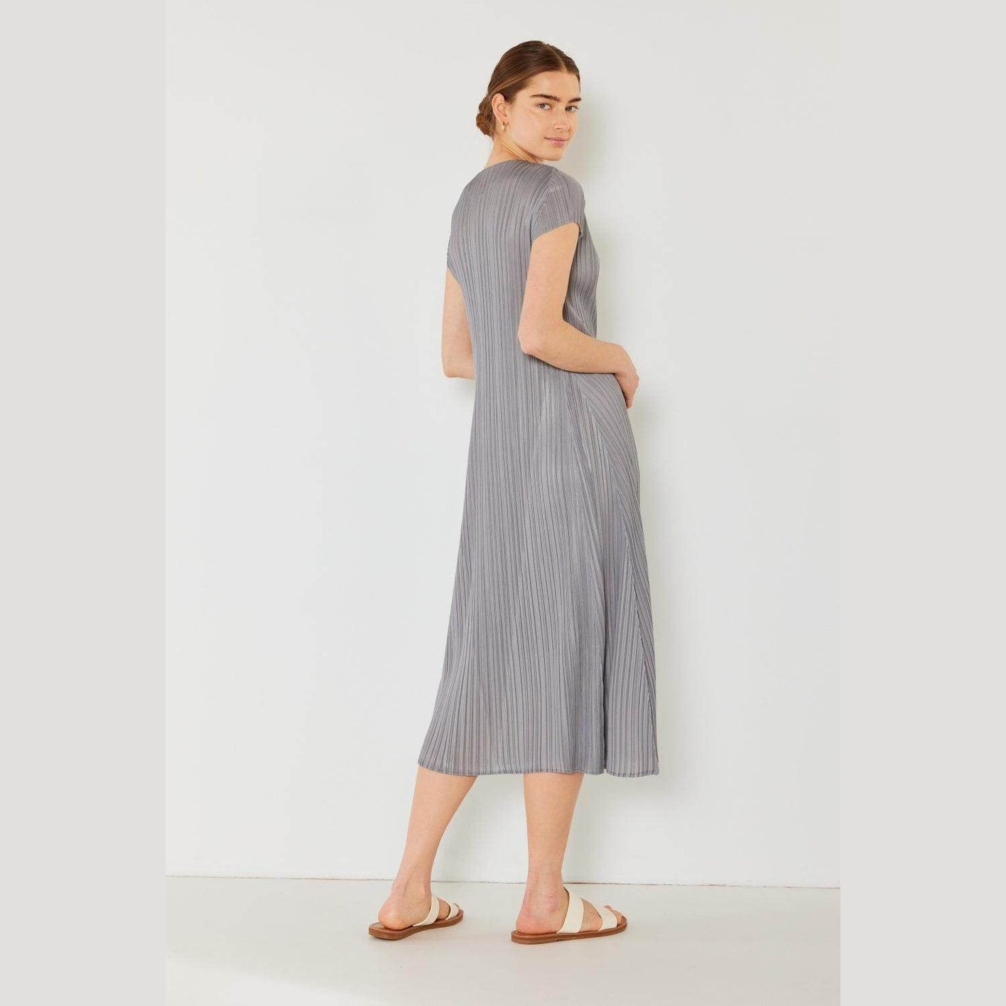 Pleated Cap Sleeve A-Line Dress - VacationGrabs