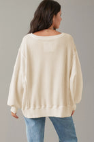 Women's ShirtsWhite Waffle knit Bishop Sleeve Split Oversized Top - VacationGrabs