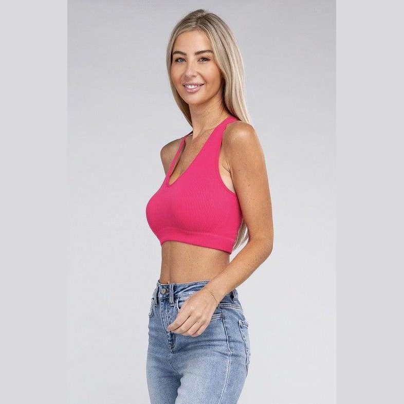 Ribbed Cropped Racerback Tank Top - VacationGrabs