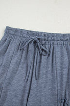 Solid Frilled Leg Drawstring Elastic Waist Pants
