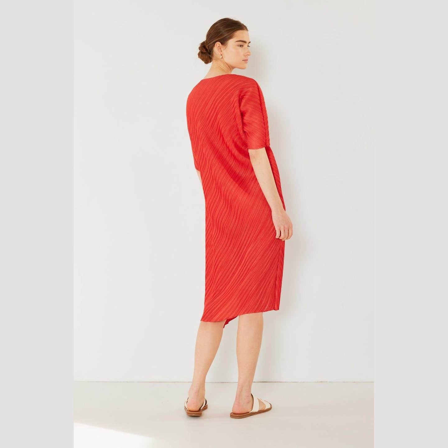 Pleated Dolman Sleeve Dress - VacationGrabs