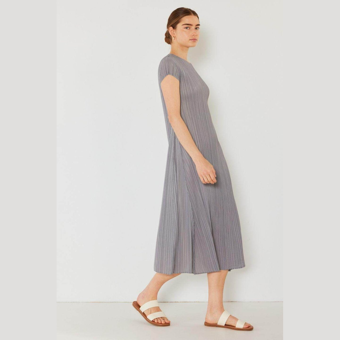 Pleated Cap Sleeve A-Line Dress - VacationGrabs