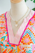 Boho Contrast Trim Patchwork Tiered Short Sleeve Blouse