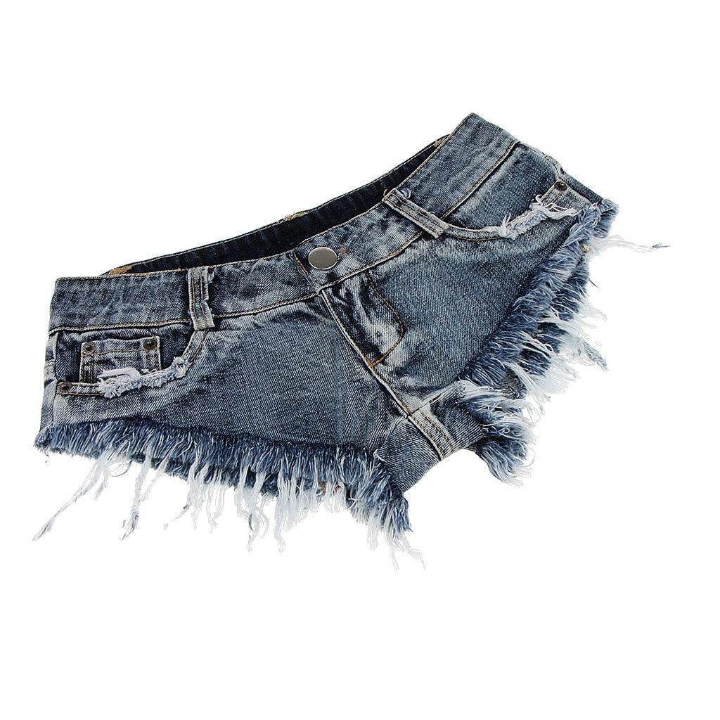 VacationGrabs beach club denim shorts with frayed edges and a classic fit for summer outings
