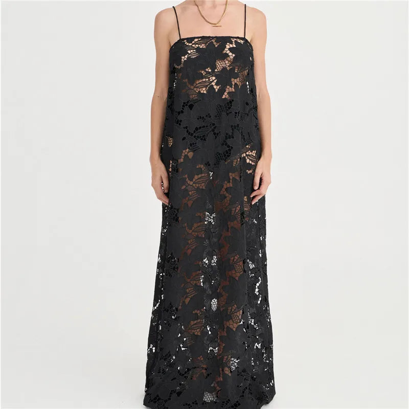 Women's black lace maxi dress, perfect cover up for the beach