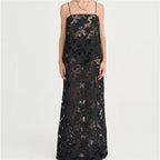 Women's black lace maxi dress, perfect cover up for the beach