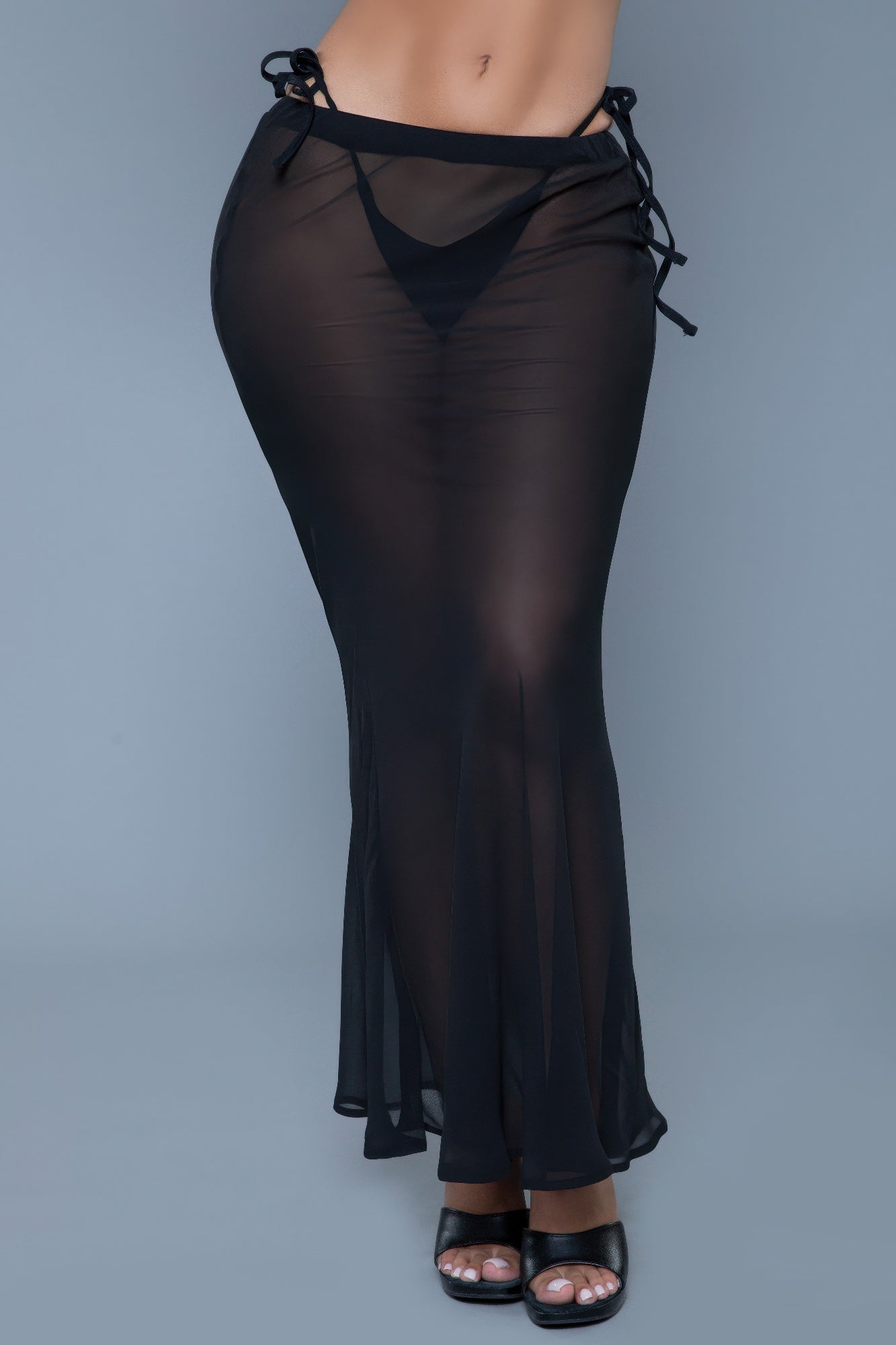 Women's black cover up for the beach, sheer material with tie sides