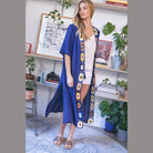 Stylish Davi & Dani beach cover up cardigan in navy with floral trim perfect for summer outings