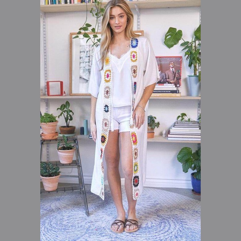 Davi & Dani women's beach cover up cardigan with colorful floral details, perfect for summer outings