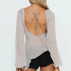 Women's light gray backless cover up for the beach with tie detail
