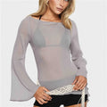 Women's sheer gray cover up for the beach with bell sleeves