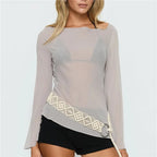 Sheer gray cover up for the beach with stylish belt detail