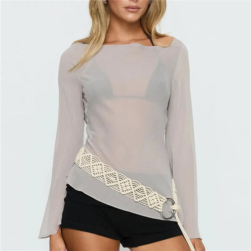 Sheer gray cover up for the beach with stylish belt detail