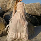 Women's sheer beige cover up for the beach, lightweight and elegant