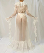 White sheer cover up for the beach with ruffled details