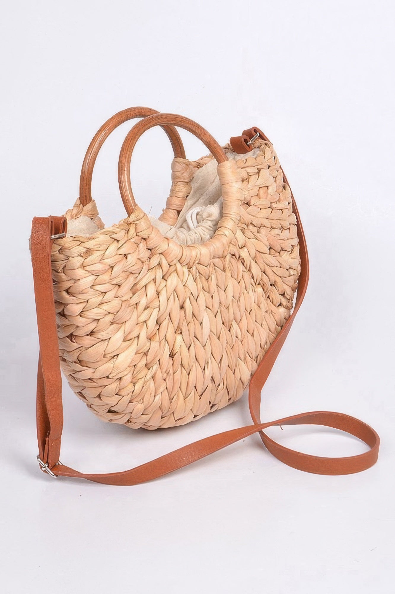 VacationGrabs beach date night clutch bag made of woven straw with dual handles and a shoulder strap