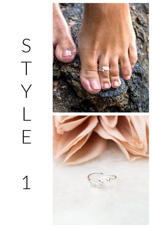 Delicate women's ring for beach jewelry for vacation showcased on a toe and in a floral setting