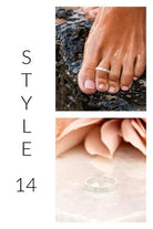 Stylish hexagon ring in silver, perfect beach jewelry for vacation, shown on a toe and a soft surface