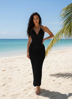 Women's black beach maxi dress, perfect for summer beach outings