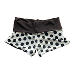 Men's black and white polka dot beach shorts, perfect for summer fun