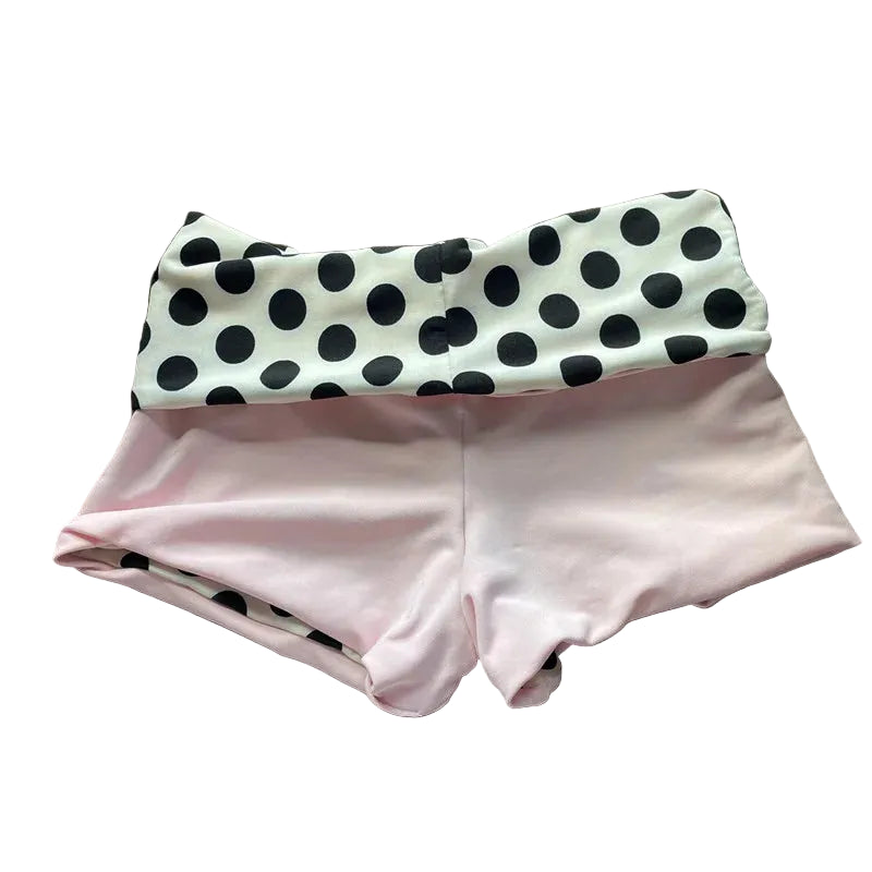 Men's pink and black polka dot beach shorts for summer outings