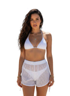 Women's white beach shorts men style, perfect for sunny days at the pool