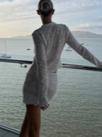 White lace two-piece set for beach wedding outfit guest