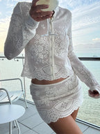 White crochet two-piece set, stylish choice for beach wedding outfit guest