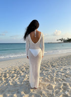 Women's white knit cover-up maxi dress for beachwear