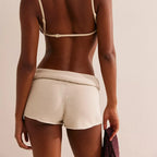 Women's beige beachwear bathing suits, soft cotton blend, stylish fit