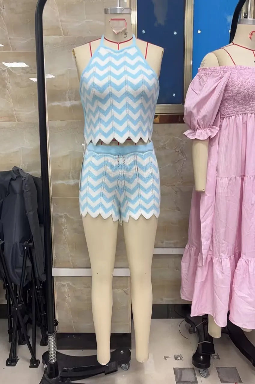 Women's blue chevron beachwear bathing suits for summer fun