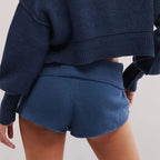 Women's blue cozy sweat shorts, perfect for beachwear bathing suits