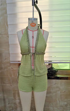 Women's light green beachwear bathing suits, lightweight crochet set for summer