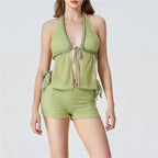 Women's green mesh beachwear bathing suits, perfect for summer outings