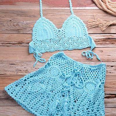 VacationGrabs Women's Beachwear Cover Up in Light Blue Crochet Design for Summer Outings