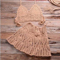 VacationGrabs Crocheted Women's Beachwear Cover Up Set Featuring a Bralette and Skirt