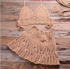 VacationGrabs Crocheted Women's Beachwear Cover Up Set Featuring a Bralette and Skirt
