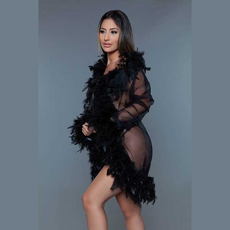 Womens Boa Trim Lux Robe - VacationGrabs