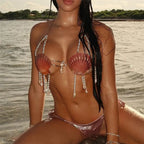 Women's beaded bikini with shell details, perfect for beach outings