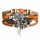 Men's beaded bracelet set with leather strands and metal charms for a stylish accessory