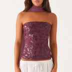 Women's beaded camisole in deep purple, perfect for elegant outings
