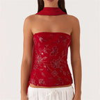 Women's red beaded camisole, perfect for summer evenings