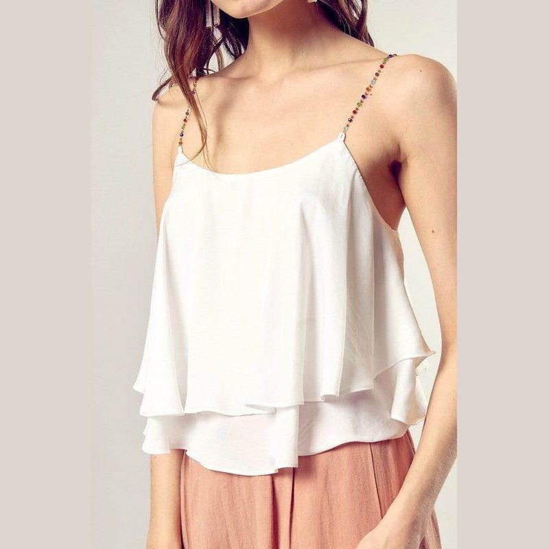Beaded Shoulder Strap Cami Top - VacationGrabs