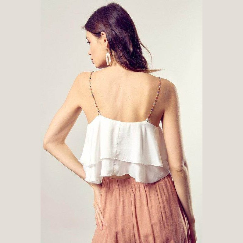 Beaded Shoulder Strap Cami Top - VacationGrabs