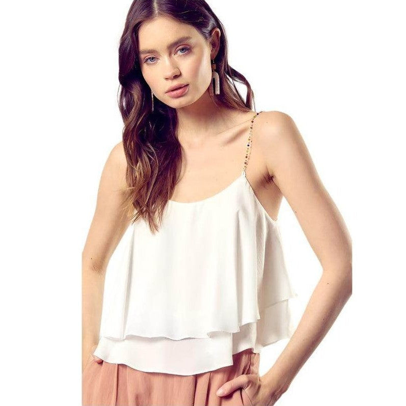 Beaded Shoulder Strap Cami Top - VacationGrabs