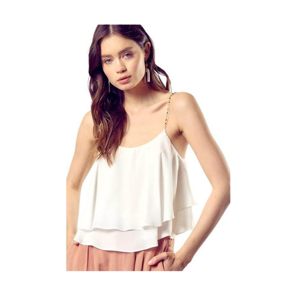 Beaded Shoulder Strap Cami Top - VacationGrabs